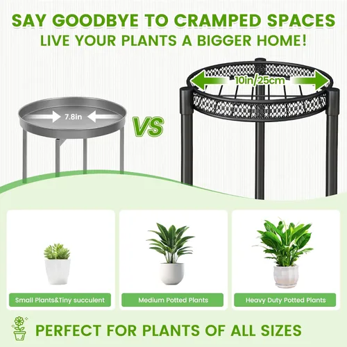 Miniatura 4 de Soporte negro de 2 niveles para plantas en interiores, 30 pulgadas de alto, estante de esquina de metal resistente para plantas estrechas para piso