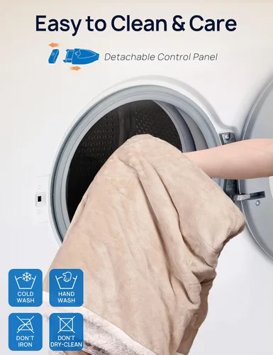 Miniatura 6 de Westinghouse Manta con capucha con bolsillos, 6 niveles de calefacción y ajustes de tiempo de calentamiento de 2 a 10 horas, 50 x 60 pulgadas, beige