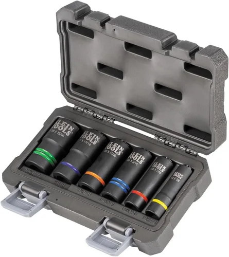Klein Tools 66090 Juego de llaves de impacto de 1/2 pulgada, diseño ranurado 2 en 1, enchufes profundos de 12 puntos, para llaves de impacto,