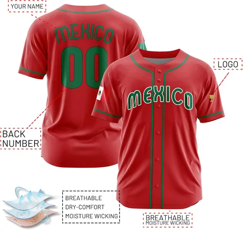Miniatura 4 de Camisetas de béisbol personalizadas de México, número de nombre personalizado para hombres y mujeres, camiseta de béisbol de México