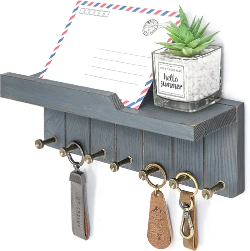 Miniatura 22 de Rebee Vision Soporte de Pared para Llaves Estilo Granja - Organizador de Correo Decorativo con 7 Ganchos para Llaves y Estante de Pared - Decoración
