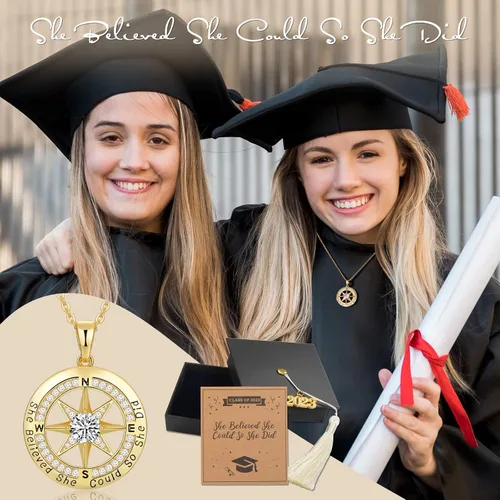 Miniatura 5 de Regalos de graduación para ella 2023, collares de graduación para niñas, collar de brújula de plata esterlina S925 para mujer, regalo de joyería