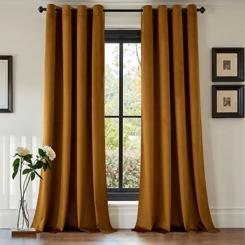 Miniatura 18 de EMEMA Juego de 2 paneles de cortinas de terciopelo de 63 pulgadas, con pestaña trasera y bolsillo para barra, cortinas con aislamiento térmico