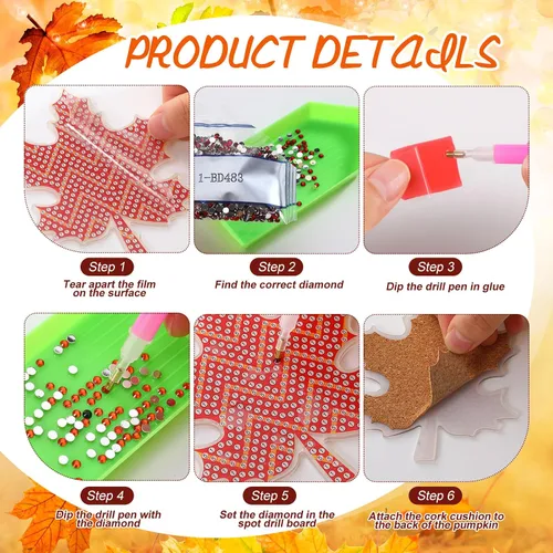Miniatura 5 de FairySandy Juego de 10 posavasos de pintura de diamantes con tema de hoja de arce de otoño para Acción de Gracias con soporte, kits de posavasos