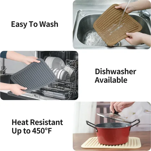 Miniatura 7 de Salvamanteles para platos calientes, salvamanteles de silicona versátil para cocina, tapete de platos y soporte para ollas para mostrador, tapete