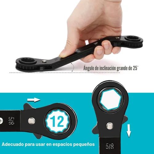 Miniatura 3 de DURATECH Juego de 5 llaves de trinquete reversibles de extremo de caja de doble desplazamiento, SAE, resistente, cromadas mate, llave de trinquete