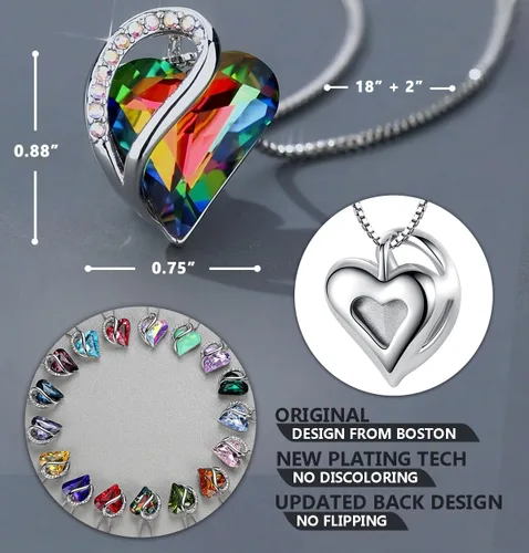 Miniatura 3 de Leafael - Collares para mujer, dije de corazón de amor infinito con cristales de piedra natal, cadena chapada en plata de 18 + 2 pulgadas, regalo