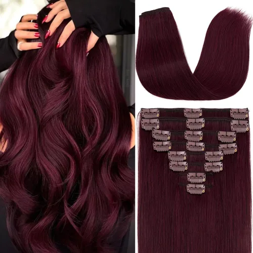 Miniatura 18 de S-noilite Extensiones de cabello humano con broches, extensiones de cabello humano corto con clip, trama estándar, 8 piezas, 18 clips, cabello