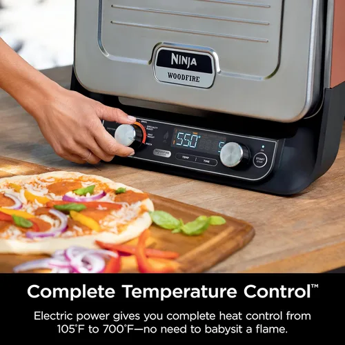 Miniatura 11 de Horno de pizza de leña al aire libre Ninja, asador eléctrico portátil 8 en 1, calienta hasta 700°F, 5 configuraciones de pizza artesanal, caja