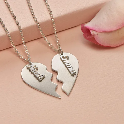 Miniatura 7 de MYKA - Collar personalizado de corazón roto - Joyería para parejas para novio, novia, ella, él, mujeres y hombres - Plata de ley 925, chapado en oro