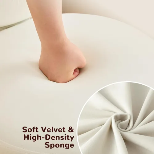 Miniatura 8 de Furniliving Silla de escritorio redonda sin brazos, pequeña silla tapizada de terciopelo con ruedas, silla de tarea ajustable giratoria con ruedas