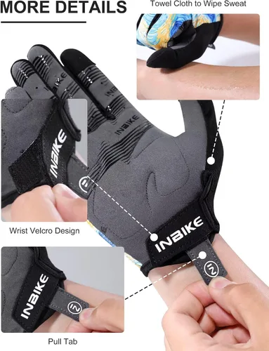 Miniatura 7 de INBIKE Guantes de ciclismo para hombres y mujeres, guantes de bicicleta transpirables con dedos completos, antideslizantes, pantalla táctil
