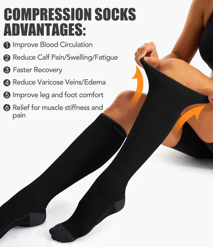 Miniatura 109 de Paquete de 3 pares de calcetines de compresión médica para mejorar la circulación de mujeres y hombres, para correr, hacer deporte y amamantar