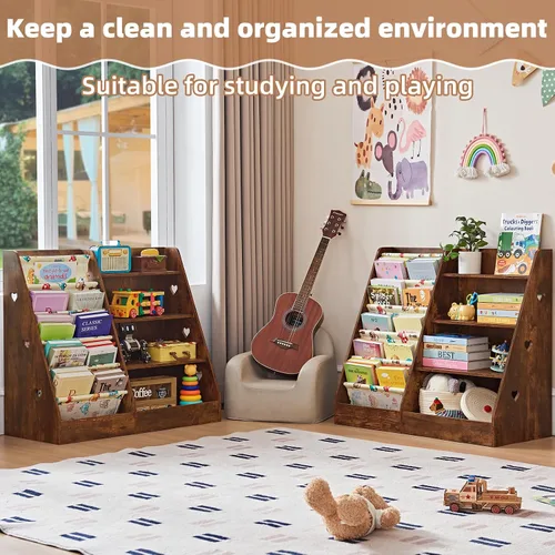 Miniatura 6 de Lerliuo Estantería y Organizador de Almacenamiento para Niños de 4 Niveles, Estantería Inclinada de Cinco Capas para Niños, Estante de Libros