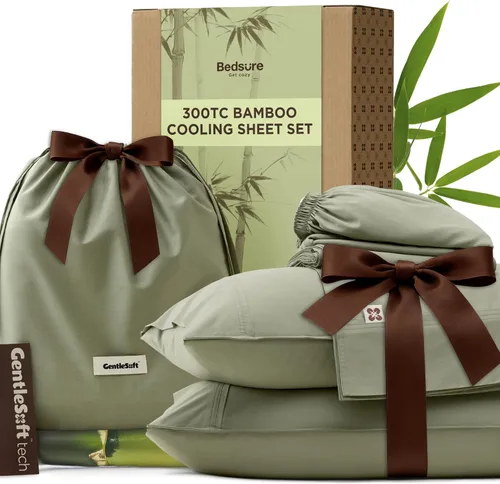 Miniatura 15 de Bedsure Sábanas Refrescantes Tamaño Queen, Rayón Derivado de Bambú y Mezcla de Algodón, GentleSoft, Transpirables, Juego de Sábanas Queen, Bolsillo