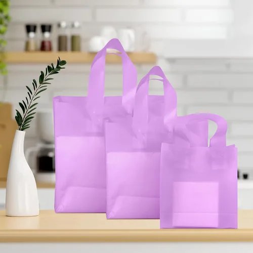 Miniatura 7 de Weewooday 100 Piezas Bolsas de Regalo de Plástico Esmerilado con Asas para Pequeñas Empresas Bolsas de Compras Transparentes con Fondo de Cartón, 4
