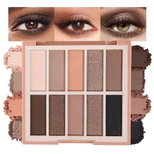 Paleta de sombra de ojos neutra, paleta de sombras de ojos color crema de bronce marrón mate, paletas de maquillaje para mujeres, sombras de ojos
