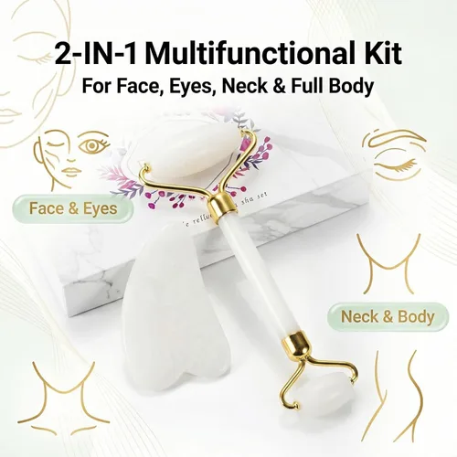 Miniatura 4 de Gua Sha Herramienta de masaje facial y juego de rodillos de jade, masajeador facial para cara, cuello, espalda, brazos, piernas, ojos, regalos