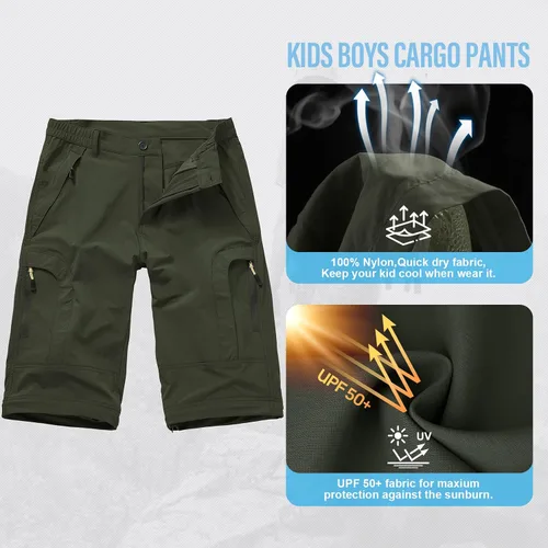 Miniatura 4 de Boys Cargo Pants Kids' Hiking Quick Dry Lightweight Convertible Youth Waterproof Outdoor Camping Fishing Scout Pants