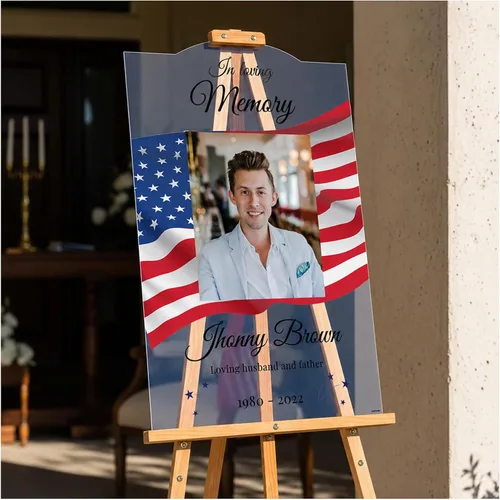 Miniatura 11 de SPEEDYORDERS Cartel funerario personalizado con foto - Cartel de bienvenida - In Loving Memory - Banner personalizado