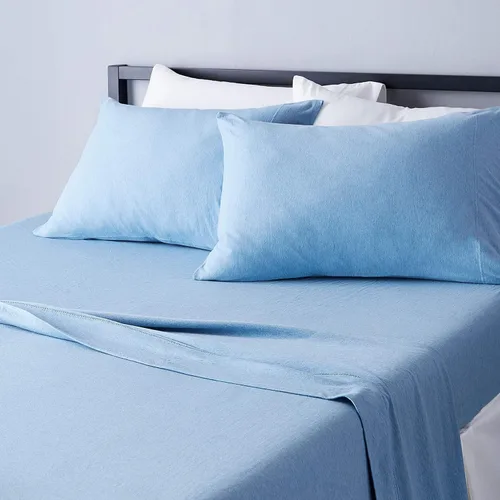 Miniatura 15 de Amazon Basics Cotton Jersey - Juego de sábanas de 4 piezas, tamaño King, color azul cambray, sólido Chambray