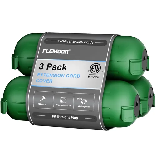 Miniatura 17 de Flemoon [Paquete de 3] Cubierta de cable de extensión para exteriores, impermeable, resistente a la intemperie, caja de conexión eléctrica