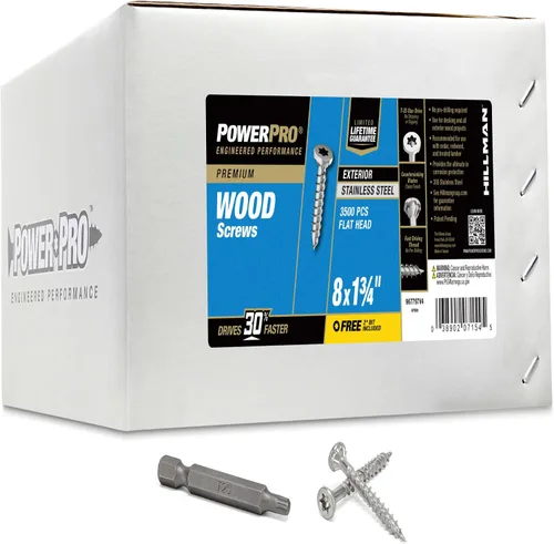 Miniatura 12 de Power Pro 48625 Tornillos para madera, #8 x 1, tornillos marinos de acero inoxidable premium, resistentes a la corrosión, acero inoxidable, tubo