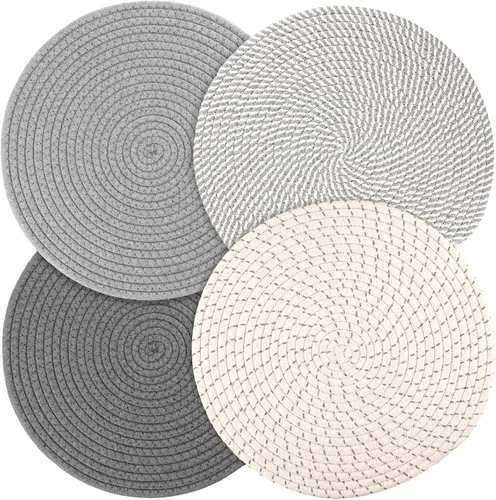 Billbotk Juego de 4 manteles individuales redondos tejidos de 13 pulgadas, manteles individuales para mesa de comedor, salvamanteles para ollas y