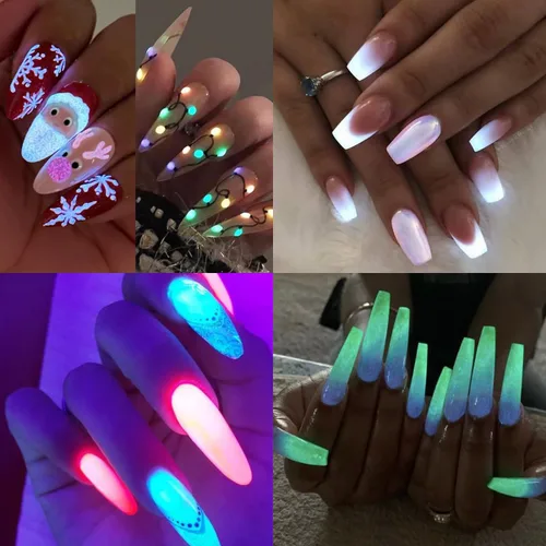 Miniatura 6 de Fcozpjk Brillantina que brilla en la oscuridad, kit de polvo de pigmento luminoso de 12 cajas, polvo de pigmento fluorescente para uñas, polvo