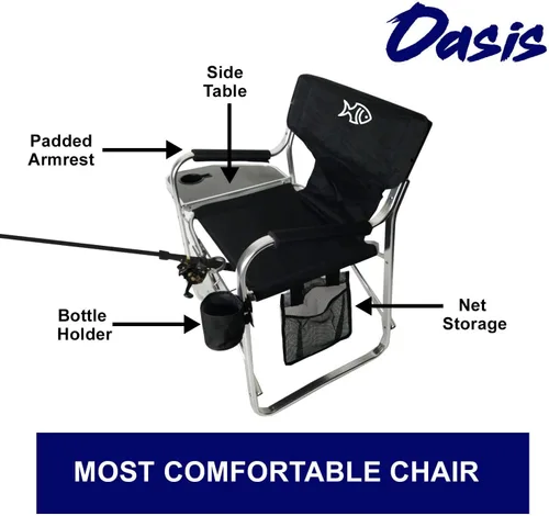 Miniatura 5 de Oasis Premium Director - Silla de pesca con soporte para caña, silla plegable de aluminio