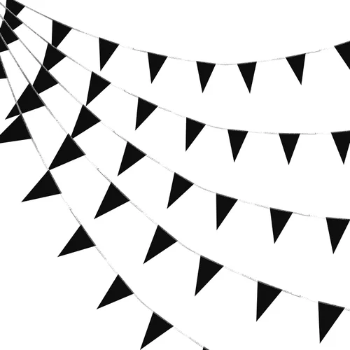 Consummate Banderines negros de 100 pies con banderines colgantes triangulares para gran apertura, cumpleaños de niños, decoraciones de fiesta, 60
