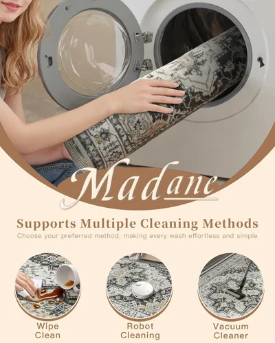 Miniatura 79 de Madane Tapete lavable de 2 x 10 pies para pasillo, cocina, recibidor, clásico, suave, antideslizante para interiores, casa de campo, baño, sala