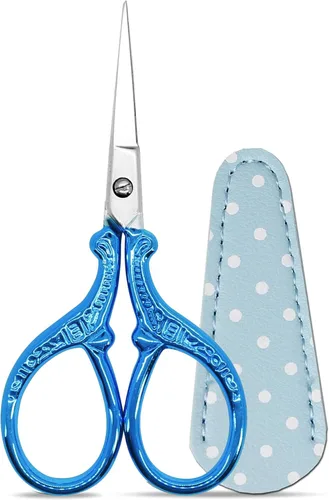 Miniatura 14 de Tijeras de 3.6 pulgadas para costura y manualidades, de acero inoxidable, con funda de cuero para punto de cruz, corte de papel, artesanía, trabajo