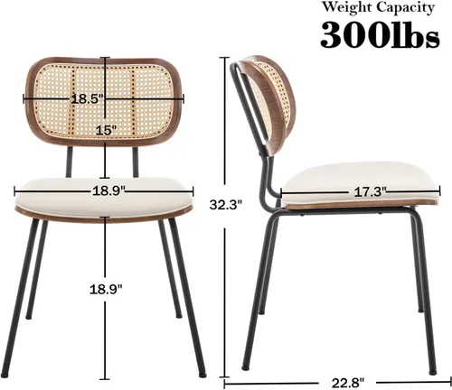 Miniatura 2 de AQG Juego de 2 sillas de comedor de ratán, sillas de comedor modernas de mediados de siglo, sillas con respaldo de caña, sillas de cocina y comedor