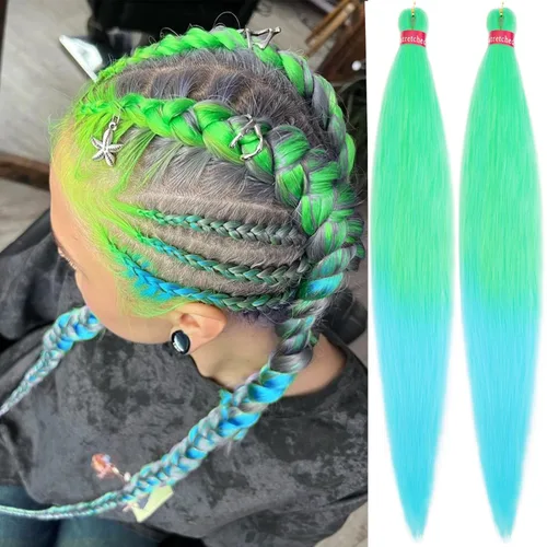 Miniatura 21 de Cabello trenzado verde con lentejuelas de 26 pulgadas, preestirado, trenzas de textura Yaki, extensiones de cabello pre plumadas, 3 paquetes, fácil