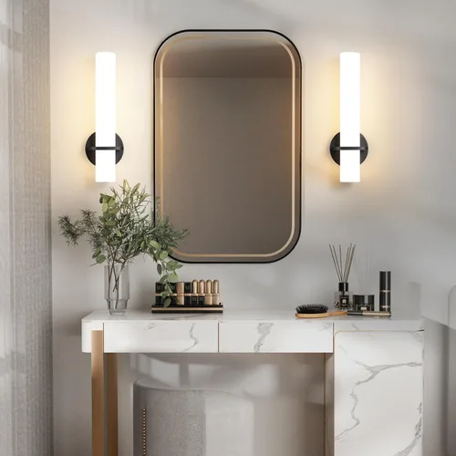 Miniatura 4 de AIJIASI Aplique de Pared - 15 pulgadas Modernas Lámparas de Baño Negras para Pared Apliques de Pared Juego de Dos Apliques LED Regulables