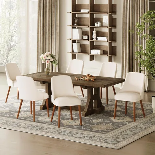 Miniatura 9 de MALOL Juego de 4 sillas de comedor tapizadas con patas de madera, sillas de cocina acolchadas con respaldo alto para comedor, restaurante y Beige-New