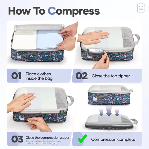 Miniatura 3 de Veken Juego de 11 cubos de compresión para artículos esenciales de viaje, bolsas organizadoras compresibles expandibles grandes para maletas