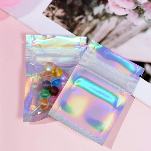 Miniatura 5 de 100 bolsas resellables a prueba de olores, bolsas planas transparentes para almacenamiento de alimentos, bolsas de embalaje de plástico de aluminio