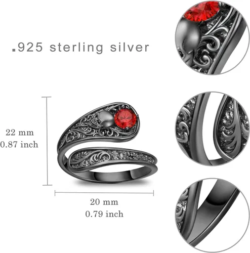 Miniatura 4 de Anillo gótico de plata de ley 925 con diseño de calavera y cuchara, joyería de esqueleto para regalar a mujeres