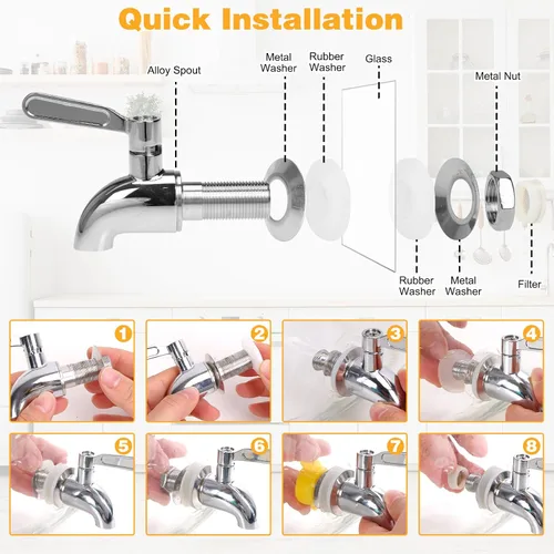 Miniatura 4 de Moretoes Dispensador de bebidas de vidrio de 1 galón para fiestas, dispensador de bebidas para jugo y té helado, tarro hermético de vidrio para té