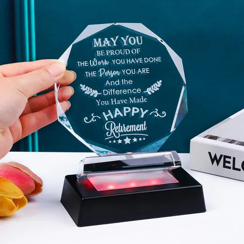 Miniatura 6 de YWHL Regalos de jubilación para hombres y mujeres, regalos de feliz jubilación 2026 con base LED, recuerdos de cristal, regalo para jubilados