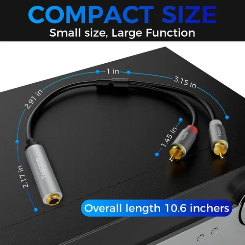 Miniatura 2 de Cable de audio de 0.250 in a 2RCA, 0.250 in 1/4 pulgadas hembra TRS a estéreo Dual RCA macho y divisor de audio, cable adaptador de audio chapado