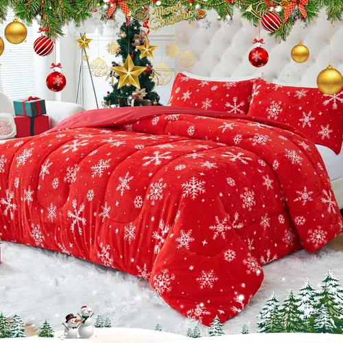 YIYEA Juego de edredón navideño de piel sintética tamaño Queen, edredón de lujo ultra suave y esponjoso, juegos de ropa de cama de felpa difusa para