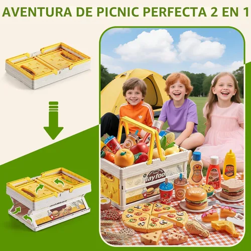 Miniatura 2 de Juegos de comida de juguete para la cocina de los niños, juguetes de comida de simulación de paja de trigo con cesta de picnic para niños y manta