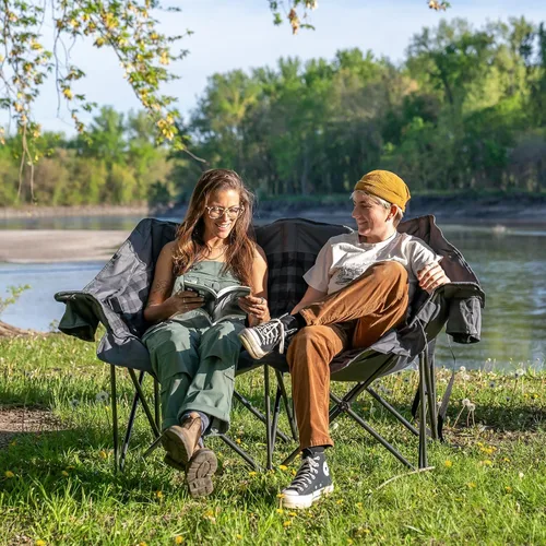 Miniatura 2 de Sillas de Camping Dobles Acolchadas Tipo Loveseat para 2 Personas - Sofá de Camping de Servicio Pesado de Tamaño Grande para Adultos Exterior, Gris