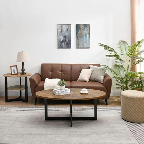 Miniatura 4 de Mesa de café ovalada de madera sólida con patas cruzadas de metal, mesa de bar de 47.9" industrial, mesa de cóctel para sala de estar, cocina