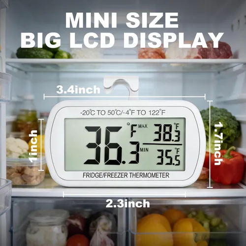 Miniatura 4 de Termómetro de refrigerador resistente al agua, termómetro digital para congelador, función de registro Max/Min, pantalla LCD grande y parte trasera