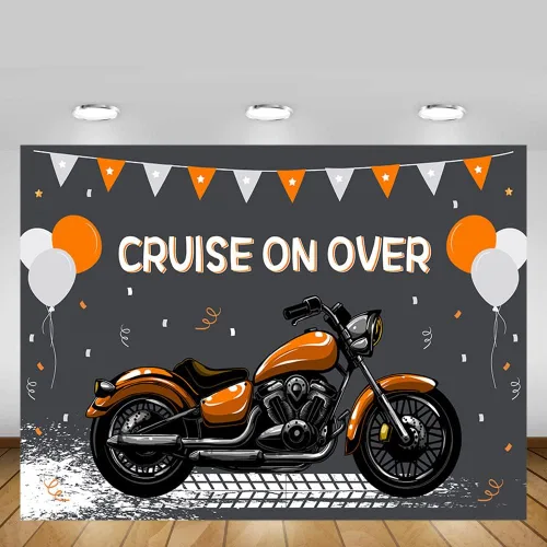 Miniatura 5 de MEHOFOND Telón de fondo para fiesta de cumpleaños de niño de motocicleta para niño con feliz primer cumpleaños, crucero sobre paseo, fotografía
