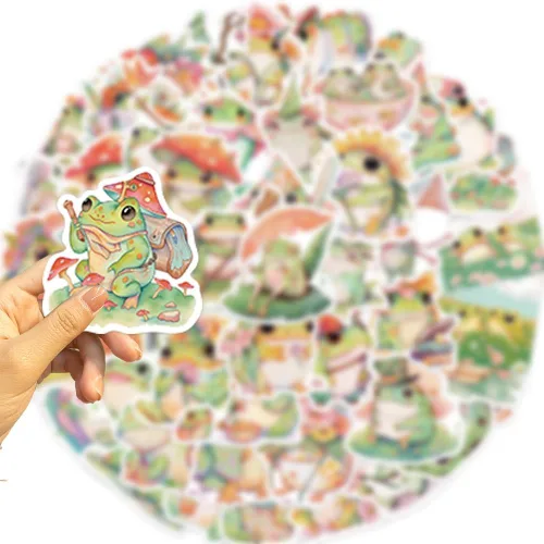 Miniatura 6 de 50 PIEZAS Pegatinas de Ranas de Dibujos Animados Lindas Pegatinas de Animales Verdes para Diario, Laptop, Álbum de Recortes, Botellas de Agua